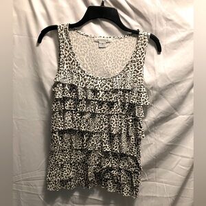 Liz Claiborne Green Leopard Print Ruffle Tank Top